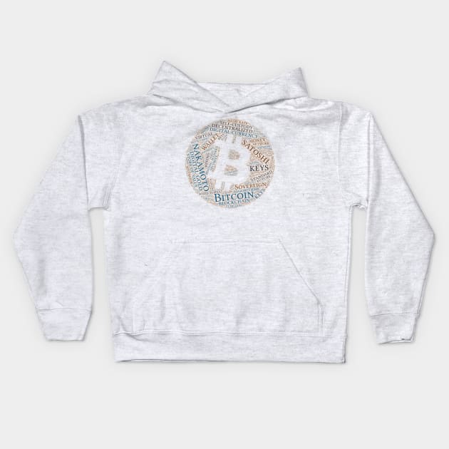Bitcoin Wordcloud for Lighter Backgrounds Kids Hoodie by WYL - Words You Love